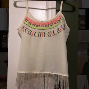 White with neon tribal fringe crop